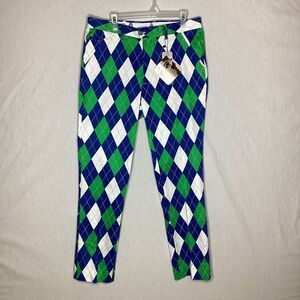 NWT Royal & Awesome Golf Pants Blue On The Green Diamond Sz 36 X 32